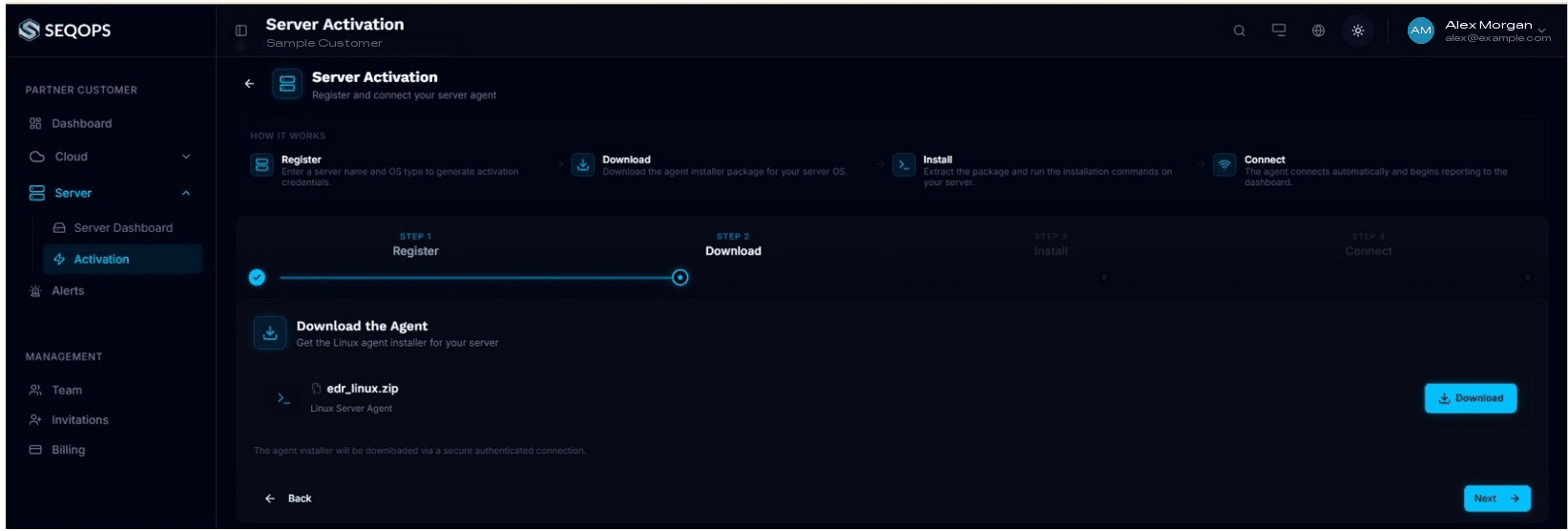 Linux agent download step in Server Activation