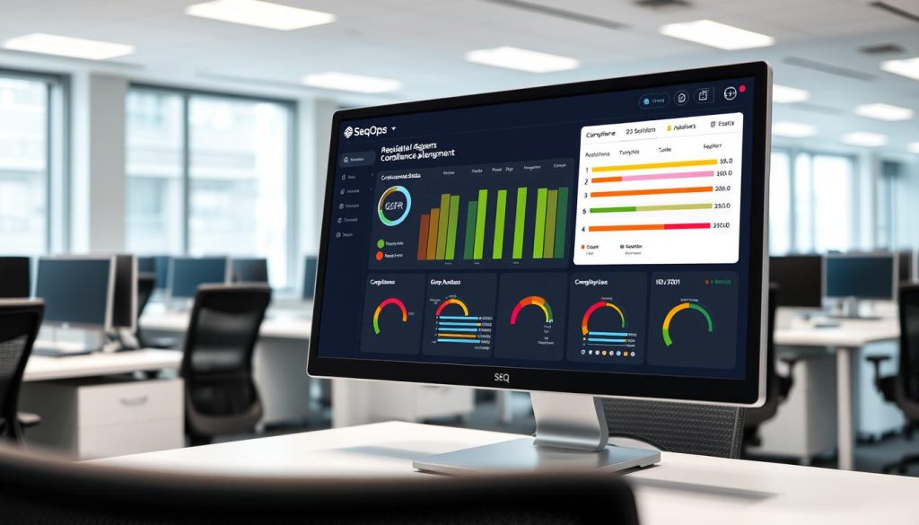 Compliance dashboard in SeqOps showing regulatory framework alignment