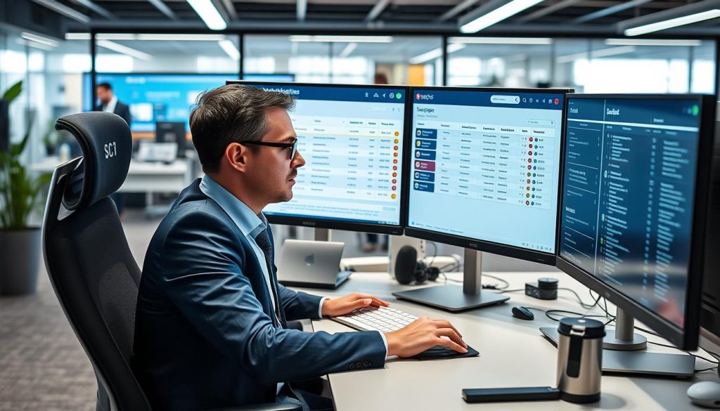 European security analyst reviewing vulnerability scan results in SeqOps interface
